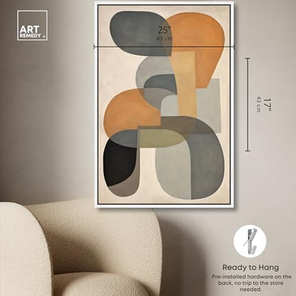 Art Remedy Ricole Modern Abstract Geometric Canvas Wall Art, White Floater Frame, 24"x16"