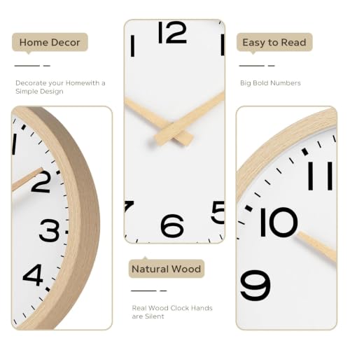 AKCISOT 12 Inch Wall Clock, Silent Battery Operated Analog Clock, Natural - color: D_natural, size: 12 Inch