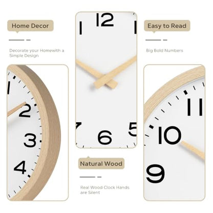 AKCISOT 12 Inch Wall Clock, Silent Battery Operated Analog Clock, Natural - color: D_natural, size: 12 Inch