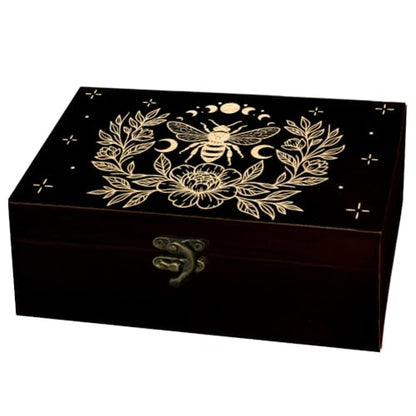 arricraft Bee Flower Moon Phase Wooden Memorial Storage Box with Hinged Lid