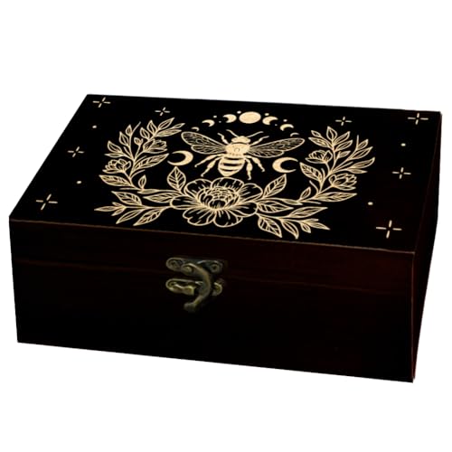 arricraft Bee Flower Moon Phase Wooden Memorial Storage Box with Hinged Lid