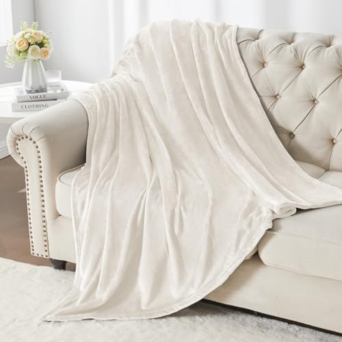 Elegant Throw Blanket for Couch & Sofa, All-Season Lightweight Fleece Blanket, Luxury Soft Cozy Fuzzy Throw for Her Him, White, 50 x 56 Inches