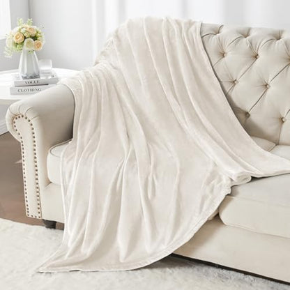 Elegant Throw Blanket for Couch & Sofa, All-Season Lightweight Fleece Blanket, Luxury Soft Cozy Fuzzy Throw for Her Him, White, 50 x 56 Inches