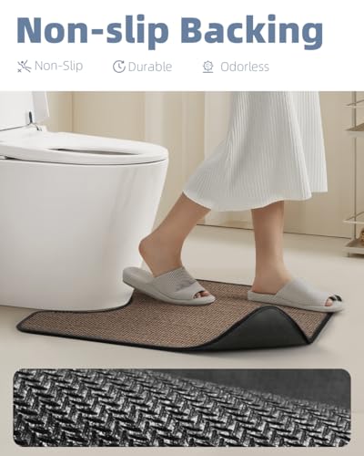 PADOOR Braided Toilet Rugs U Shaped 20''x24'', Non Slip Toilet Mat, Black - color: Black, size: 20''x24'' U-Shaped
