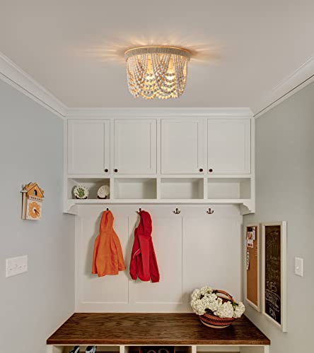 AMZASA Wood Beaded Flush Mount Ceiling Light Farmhouse Rustic Small Boho Chandelier Light Fixture for Bedroom Hallway Entryway Closet Kitchen Dining Room Living Room Nursery 3-Lights - color: Hemp Rope Ceiling Light