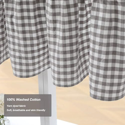 Silnuo 2 Pack Gray/White Plaid Gingham Ruffle Window Valance 26" W x 36" L - color: Grey/White, size: 26"W x 36"L (Pack of 2)