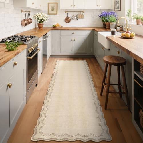 GarveeHome 2.5x10 Scalloped Washable Runner Rug Long Hallway Kitchen Rug - color: Jute, size: 2'6" x 10' (Rectangular)