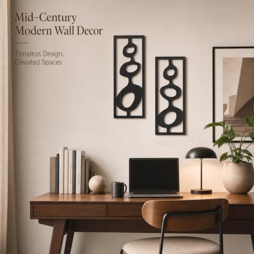 Zzbakress 2 Pcs Mid Century Wall Art Modern Geometric Wood Wall Decor Black - color: Black