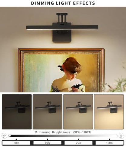 Hard-Wired Picture Light Dimmable LED Picture Lights for Paintings 15.7" Inch Black Metal Body Wall Pictures with Adjustable Swing Arm Art Display Lamps 7W 3000K Warm White Book Light - color: Hard-Wired Black-square base, size: 15.7inch Dimmable