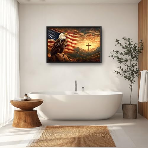 Trulave Large Bald Eagle American Flag Wall Art for Living Room 36''x24'' - color: Bald Eagle, size: 36"L x 24"W