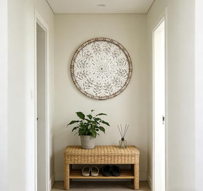 TwinLakes 24.8’’ Wooden Carved Mandala Wall Sculptures, Round Cutout Floral Wall Panel, Bohemian Wall Art for Living Room, Bedroom, Kitchen, Entryway