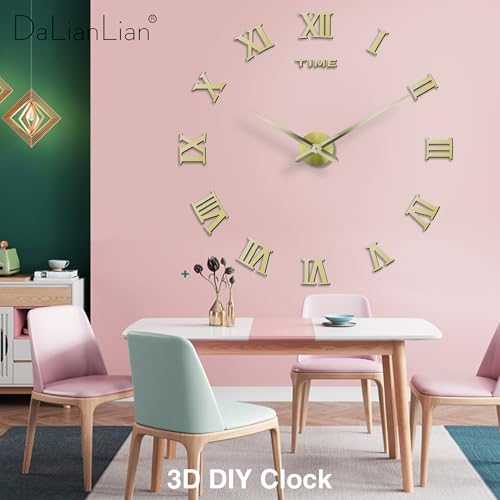 DIY Frameless Wall Clock, 3D, Adjustable Up to 52”, Gold - color: Gold