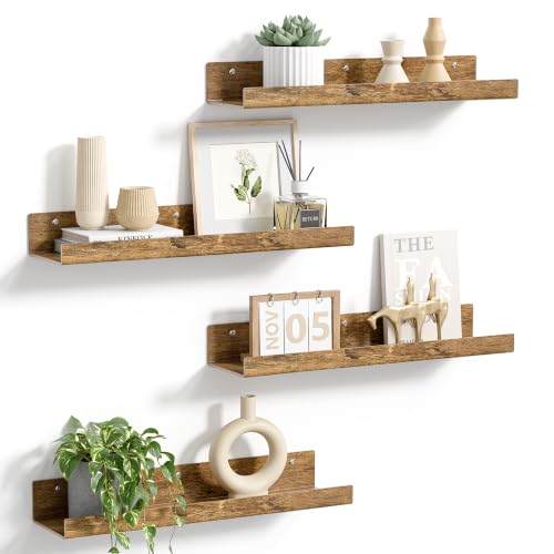 upsimples 4 Pcs 15" Acrylic Shelves for Wall Decor and Display, Rustic Wood - color: Rustic Wood