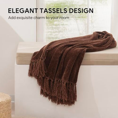 RECYCO Chenille Throw Blanket for Couch, 50"x60", Brown - color: Brown, size: 50'' X 60''