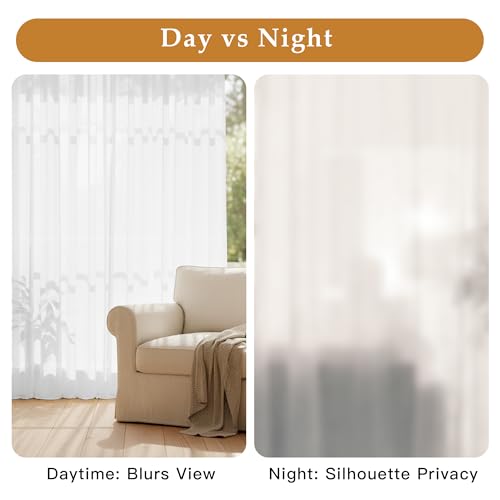 RYB HOME White Semi Sheer Curtains 84 inches Long Non See Through Drapes - color: White, size: 52"W x 84"L (Pack of 2)