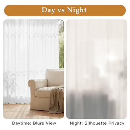 RYB HOME White Semi Sheer Curtains 84 inches Long Non See Through Drapes - color: White, size: 52"W x 84"L (Pack of 2)