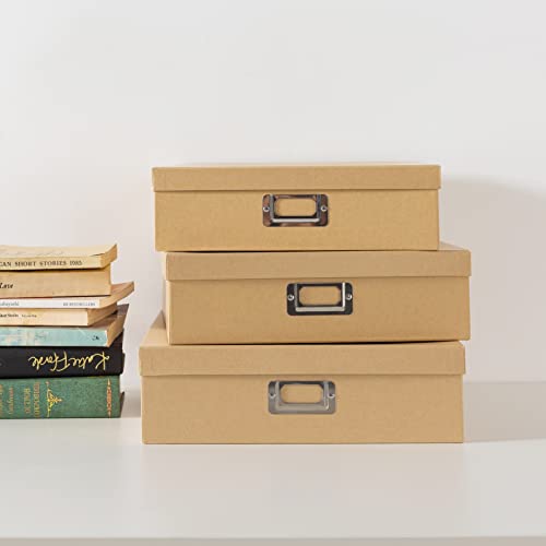 Soul & Lane - Kraft Storage Boxes with Lids, Set of 3, Just the Basics - color: Just the Basics