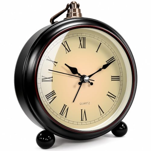 TooTa Vintage Retro Analog Alarm Clock, 4.5 inch Super Silent Non Ticking Small Clock with Night Light, Battery Operated, Simply Design, for Living Room, Bedroom, Bedside, Desk, Gift Clock (Roman) - color: Roman