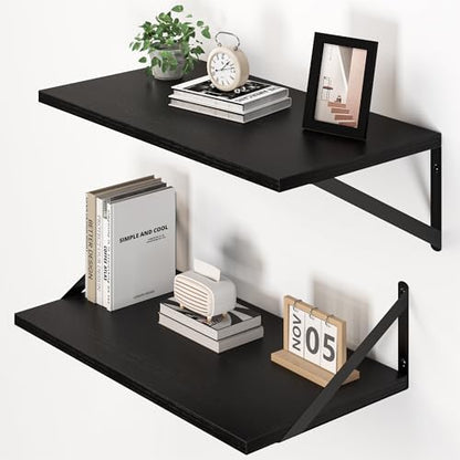 Heimlove 20W x 12D Deep Floating Shelves Set of 2 Black - color: Black With Black Metal Bracket, size: 20Wx12Dx5.8H