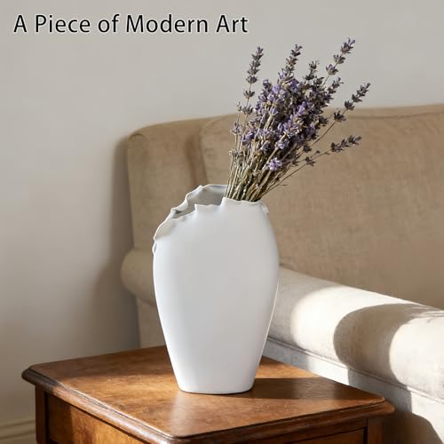 Abstract Irregular Ceramic Vase, White - size: 21" x 10" x 35"