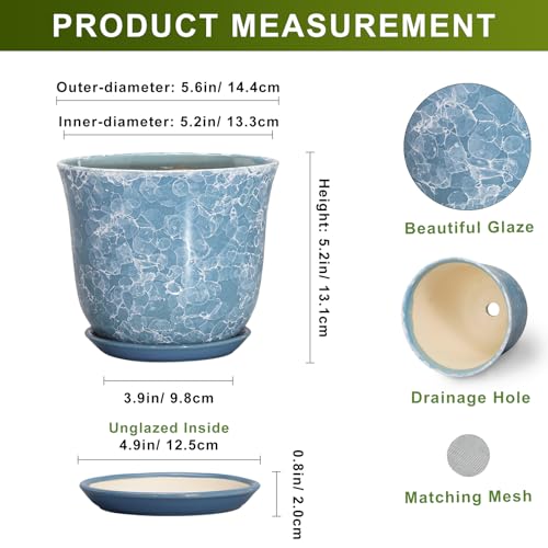 Ceramic Pots for Plants, 5.6 Inch Plant Pot with Drainage, Blue - color: Gemstone Blue, size: 6 Inch
