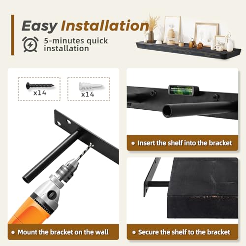 36x6.8x1.6in Slanted Solid Wood Floating Wall Shelves 2-Pack Black - color: Black, size: 36"-Set of 2