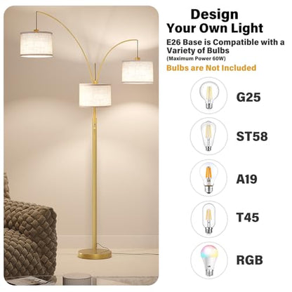 SUNMORY 3 Lights Floor Lamps for Living Room，78" Tall Arc Standing Lamp - color: Gold (Rotary Switch)