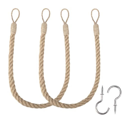 BEL AVENIR Jute Curtain Tiebacks Ropes Tie-Backs, Handmade Curtain Holdbacks Bohemian Style Woven TieBacks(Jute,2pack) - color: Jute, size: 2pack
