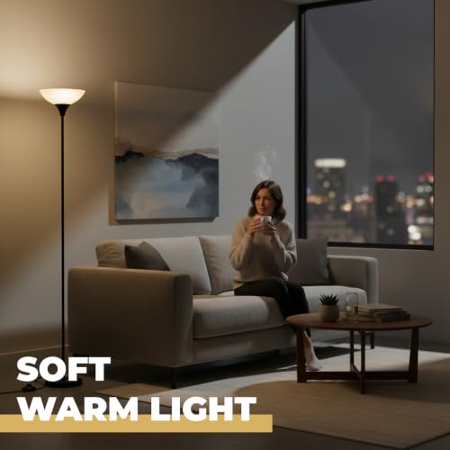 LALISU Floor Lamp, Standing Lamps with Glass Shade, Led Floor Lamp Remote - color: Black and Glass