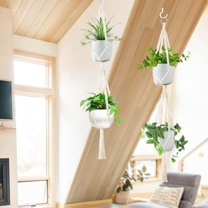 Belit 2 Tier Macrame Plant Hangers with Tassels, 51 Inch, 2 Pack Ivory - color: Beige, size: 51"- 2 Tier