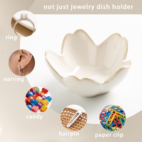 Mecaikru Ceramic Jewelry Tray, 3.5 in Flower Ring Dish with Gift Box & Card - color: white