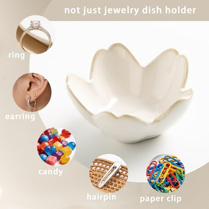 Mecaikru Ceramic Jewelry Tray, 3.5 in Flower Ring Dish with Gift Box & Card - color: white
