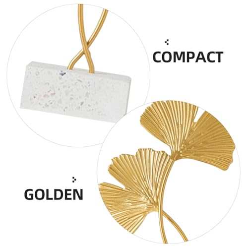 Cabilock 2Pcs Ginkgo Leaf Decor Metal Sculptures with Wood Base Nordic Gingko Leaf Adorns for Desktop Home D Cor Accents Living Room Bedroom Office