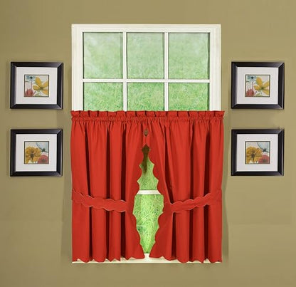 Today's Curtain, Orleans Scallop Curtain, Brick Red 36" Tier Pair and Tieback, 60" W x 36" L, Brick Red - color: Brick Red, size: 60"W x 36"L (Pack of 1)