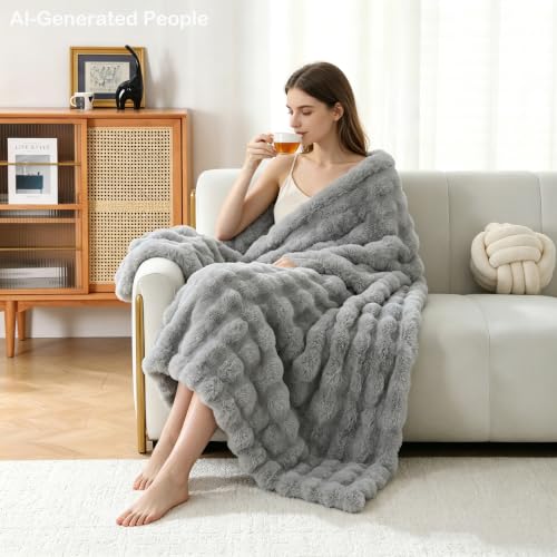MERRYLIFE Luxury Faux Fur Throw Blanket for Couch Bed Light Grey, 60" 80" - color: Light Grey, size: 60"*80"