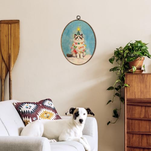 OINDADE Funny Christmas Ragdoll Cat Owner Gifts Oval Wall Art Hanging Decor - color: Christmas Ragdoll Cat