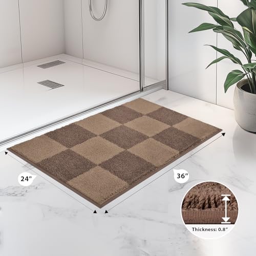 Bathroom Rugs, 24" x 36" Soft Bath Rugs, Checkered Grayish Brown & Coffee - color: Checkered-grayish Brown & Coffee, size: 24" X 36"