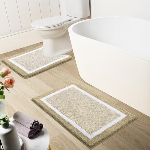 OLANLY Toilet Rugs U-Shaped 24x20, Absorbent Microfiber Bath Mat, Beige - color: Beige and White, size: 24" X 20" Contour Rug