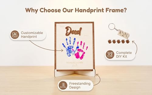 10" Best Dad Ever Hands Down DIY Frame Hand Print Kits with Acrylic Paint, Personalized Father Day Craft for Dad from Kids, Family Handprint Keepsake for Daddy, Papa from Son Daughter - color: Brown Set