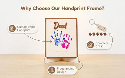 10" Best Dad Ever Hands Down DIY Frame Hand Print Kits with Acrylic Paint, Personalized Father Day Craft for Dad from Kids, Family Handprint Keepsake for Daddy, Papa from Son Daughter - color: Brown Set