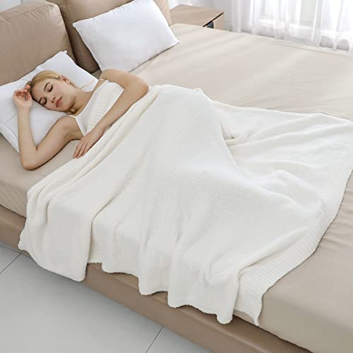 bearberry Knit Throw Blanket 50x60 Cream Super Soft Plush for Couch - color: Cream, size: Throw(50″x60″)
