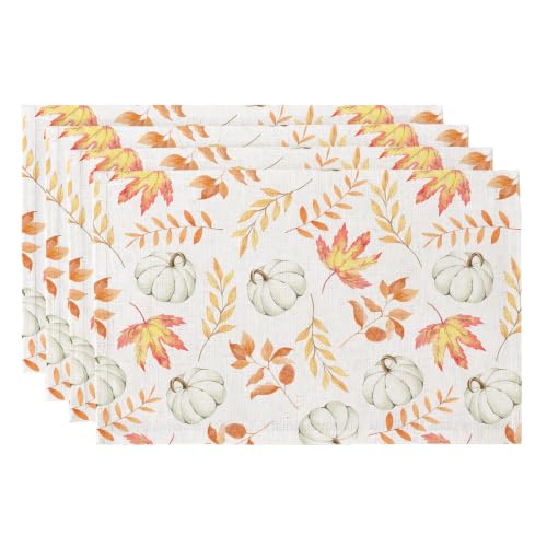 QIYI Fall Placemats Set of 4, 12"x18" Linen Place Mats, Maple Pumpkins - color: Maple Pumpkins, size: Set of 4