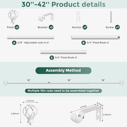VOIIY White Curtain Rod 30-42 Inch, Adjustable Curtain Rods for Windows - color: White, size: 30"-42"|1 Pack