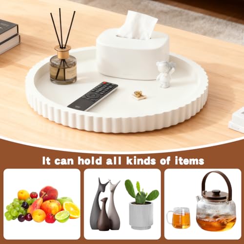 Round Decorative Tray for Coffee Table, 11 Inch White Tabletop Display Tray