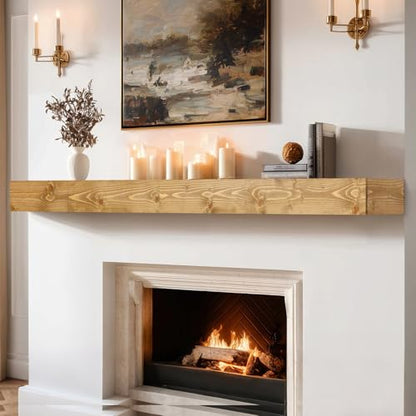 60x8x3in Rustic Fireplace Mantel Pine Wood, Natural Wood - color: Natural Wood, size: 60x3x8-hollow