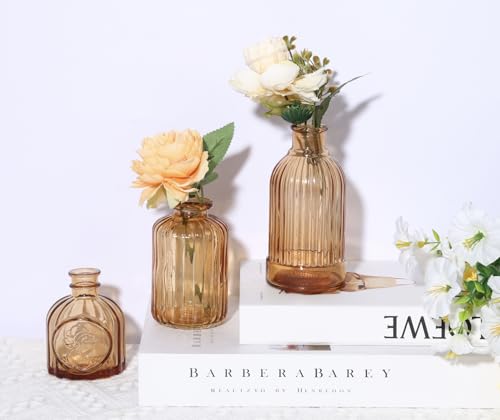 18pcs Amber Glass Bud Vase Set, Gold Small Flower Vases for Centerpieces - color: Amber, size: 18pcs