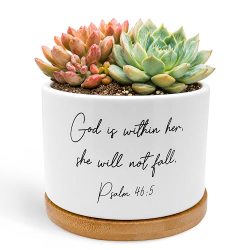 Christian Gifts for Women Plant Pots, God is Within Her She Will Not Fall Bible Verse Ceramic Succulent Flower Planters(No Plants) - color: Psalms C