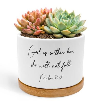 Christian Gifts for Women Plant Pots, God is Within Her She Will Not Fall Bible Verse Ceramic Succulent Flower Planters(No Plants) - color: Psalms C