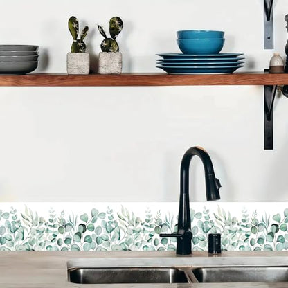 Eucalyptus Wallpaper Border Peel and Stick Green Leaf Botanical Trim - color: Green/White, size: 3.9" x 196.8"
