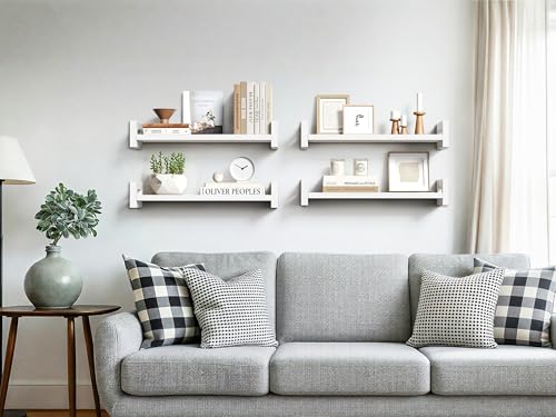 Solid Wood Floating Shelf, 16" Wall Shelf for Room, Rustic Walnut, 3 Pack - color: White, size: 16 inch
